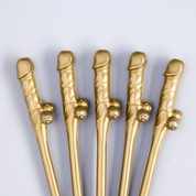Золотистые коктейльные трубочки в виде пениса - 5 шт. - фото, цены