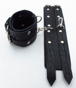 Черные широкие наручники с двумя ремешками - фото, цены