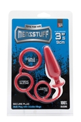 Красное эрекционное кольцо с подхватом и анальным стимулятором Menzstuff 3.5inch Double Ring Anal Plug - фото, цены