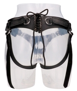 Черные трусики O-ring для страпона Leather Strap-on Harness - фото, цены