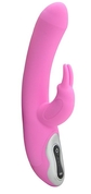 Розовый вибратор с клиторальным стимулятором Tri Rabbit - 22 см. - фото, цены