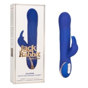 Синий вибратор Signature Silicone Rotating Beaded Rabbit с клиторальным отростком - 22,75 см. - фото, цены