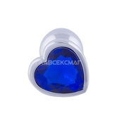 Серебристая анальная пробка с синим кристаллом-сердцем - 7 см. - фото, цены