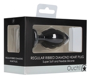 Черная анальная пробка Regular Ribbed Diamond Heart Plug - 7 см. - фото, цены