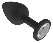 Чёрная анальная втулка с прозрачным кристаллом - 7,3 см. - фото, цены