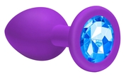 Большая фиолетовая анальная пробка Emotions Cutie Large с голубым кристаллом - 10 см. - фото, цены