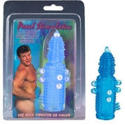 Голубая эластичная насадка на пенис с жемчужинами, точками и шипами Pearl Stimulator - 11,5 см. - фото, цены