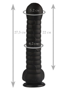 Черный рельефный фаллоимитатор с мошонкой - 27,5 см. - фото, цены