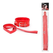 Красный ошейник на поводке с ручкой-петлей - фото, цены