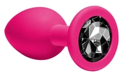 Средняя розовая анальная пробка Emotions Cutie Medium с чёрным кристаллом - 8,5 см. - фото, цены