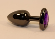 Чёрная анальная пробка с фиолетовым стразом - 7 см. - фото, цены