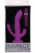 Фиолетовый вибратор с двумя дополнительными отростками Purrfect Silicone 3ways Vibrator 6.5inch - 17 см. - фото, цены