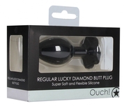 Черная анальная пробка с прозрачным кристаллом-клевером Regular Lucky Diamond Butt Plug - 7 см. - фото, цены