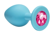 Малая голубая анальная пробка Emotions Cutie Small с розовым кристаллом - 7,5 см. - фото, цены