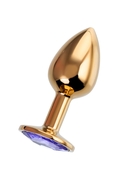 Золотистая анальная втулка с фиолетовым стразом - 7 см. - фото, цены