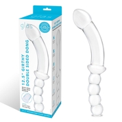 Стеклянный двусторонний фаллоимитатор 12,5’’ Girthy Double Sided Dong With Anal Bead Grip Handle - 32 см. - фото, цены