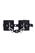 Черные кожаные однослойные наручники с контрастной строчкой - фото, цены