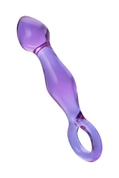 Фиолетовый стеклянный фаллоимитатор с ручкой-кольцом - 17,5 см. - фото, цены