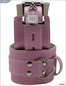 Розовые кожаные наручники с фиксацией - фото, цены