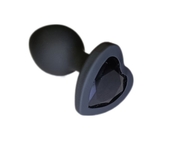 Черная силиконовая анальная пробка с основанием в виде сердечка со стразом - 7,5 см. - фото, цены