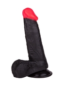 Чёрный фаллоимитатор с красной головкой - 18,5 см. - фото, цены