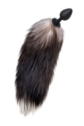 Черная анальная втулка с хвостом чернобурой лисы - размер м - фото, цены