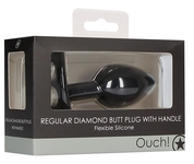 Черная анальная пробка Diamond Butt Plug With Handle - 7,7 см. - фото, цены
