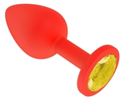 Красная анальная втулка с желтым кристаллом - 7,3 см. - фото, цены