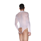 Белое полупрозрачное мужское боди с длинным рукавом - фото, цены