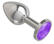 Серебристая анальная втулка с фиолетовым кристаллом - 7 см. - фото, цены
