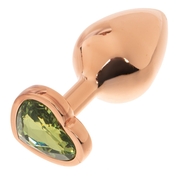 Золотистая анальная пробка Oyo с зеленым кристаллом-сердцем - 7,3 см. - фото, цены