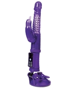 Фиолетовый вибратор с клиторальным стимулятором и крепкой присоской в основании - фото, цены
