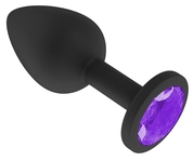 Чёрная анальная втулка с фиолетовым кристаллом - 7,3 см. - фото, цены