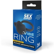 Чёрное эрекционное кольцо с вибрацией Sex Expert - фото, цены