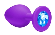 Малая фиолетовая анальная пробка Emotions Cutie Small с голубым кристаллом - 7,5 см. - фото, цены