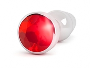 Серебристая анальная пробка-ёлочка с красным кристаллом - 11,5 см. - фото, цены