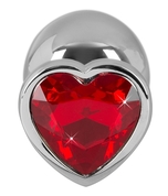 Серебристая анальная втулка с красным кристаллом - 8,2 см. - фото, цены