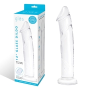 Большой стеклянный стимулятор 12’’ Glass Dildo With Veins Flat Base - 28 см. - фото, цены