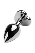 Серебристая коническая анальная пробка с черным кристаллом-сердечком - 7 см. - фото, цены