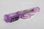 Фиолетовый силиконовый вибратор с подвижной головкой в пупырышках - 21 см. - фото, цены