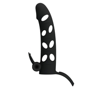 Чёрная закрытая насадка на пенис с вибрацией - 15,2 см. - фото, цены