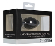 Черная анальная пробка Large Ribbed Diamond Heart Plug - 8 см. - фото, цены