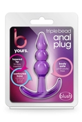 Фиолетовый анальный стимулятор Triple Bead Anal Plug - 9 см. - фото, цены