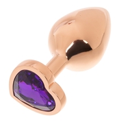 Золотистая анальная пробка Oyo с фиолетовым кристаллом-сердцем - 7,3 см. - фото, цены