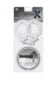 Набор для фиксации Bondx Metal Cuffs And Ribbon: белые наручники из листового материала и липкая лента - фото, цены