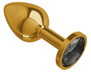 Золотистая анальная втулка с чёрным кристаллом - 7 см. - фото, цены