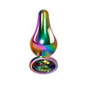 Радужная анальная пробка Rainbow Metal Plug Small - 9,4 см. - фото, цены
