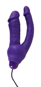 Фиолетовый анально-вагинальный вибратор с выносным блоком управления - 16 см. - фото, цены