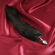 Серебристая анальная втулка с черным хвостиком - фото, цены