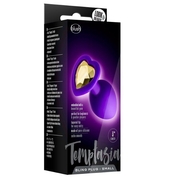 Фиолетовая анальная пробка с золотистым кристаллом-сердцем Bling Plug Small - 7,6 см. - фото, цены